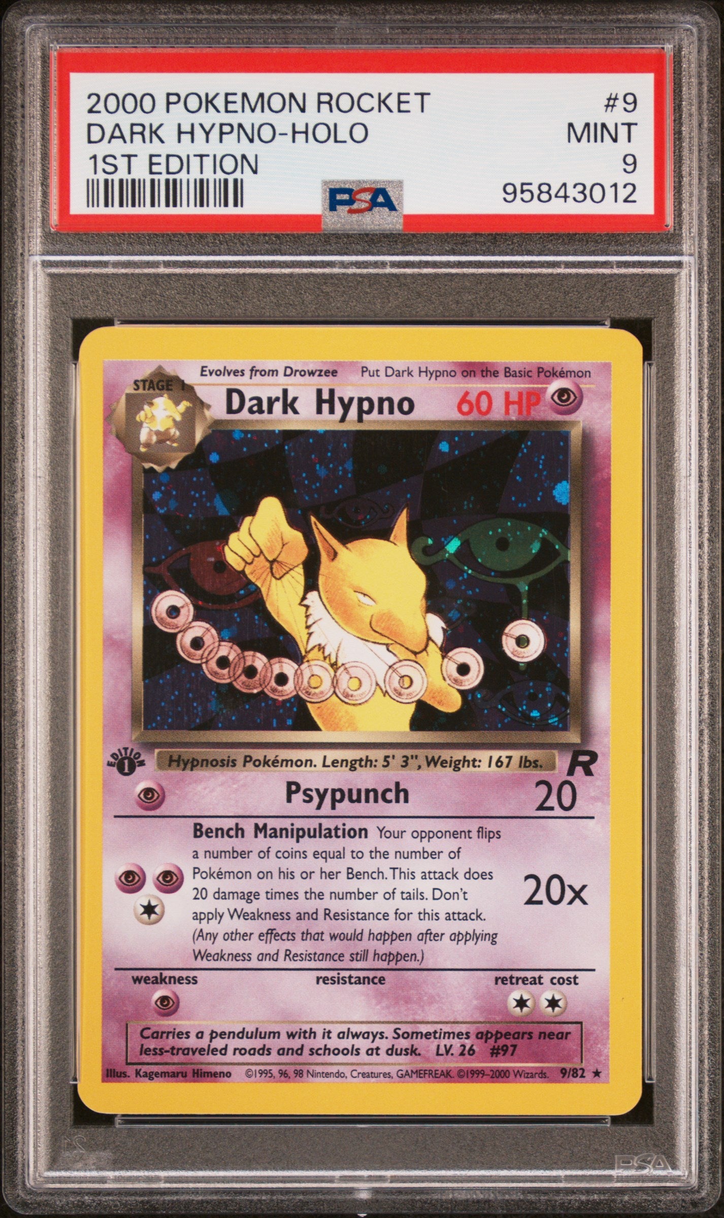 2000 Pokemon Rocket Dark Hypno-Holo PSA Mint 9